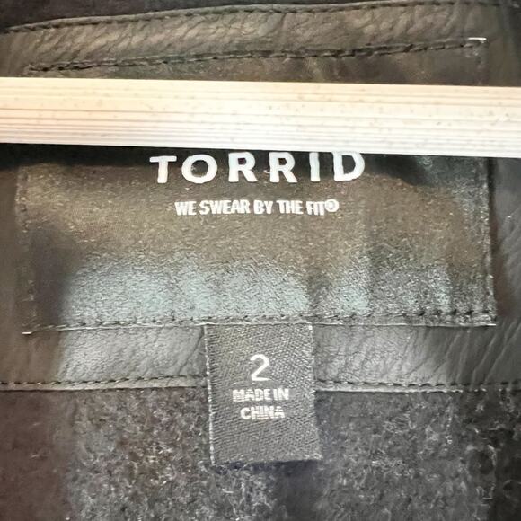Torrid Black Faux Leather & Marled Grey Terry Bomber‎ Jacket Hooded Sz 2X 18-20 - Picture 5 of 10